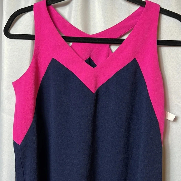 Felicity & Coco Navy Pink Sleeveless Shift Dress Small Petite SP Colorblock - Picture 2 of 6